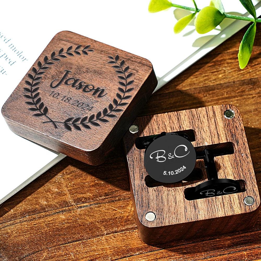 Cufflinks Box for Groomsmen Personalized Cufflinks Set Monogram Wedding