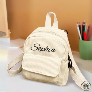 Custom Mini Backpack - Personalized Corduroy Toddler Bag - Compact Size 16x20cm, Durable Material, Ideal Birthday Gift for Kids
