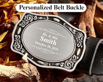 Engraved Belt Buckle Custom Name Design: Western Cowboy Wedding Gift, Zinc Alloy (3.54in x 2.6in, Personalized Keepsake)