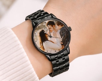 Custom Photo Watch, Engraved Alloy Timepiece for Men, Personalized Picture Wristwatch, Waterproof 3M Birthday Gift for Him