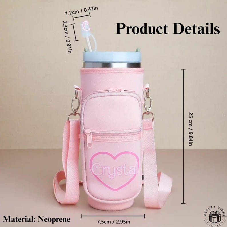 Custom Water Bottle Pouch Personalized Hiking Tumbler Sleeve Strap Insulated Drink Holder Outdoor Camping Travel Birthday Gift for Friend
