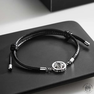 Pulseira personalizada com projeção de fotos – Pingente de bússola em cobre, pulseira de couro, presente de lembrança personalizado