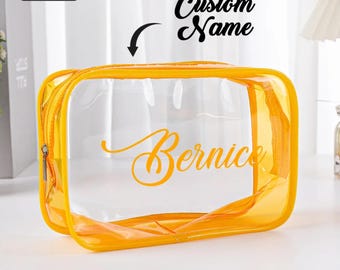 Clear Travel Pouch Personalized Makeup Bag: Waterproof, TSA Approved Cosmetic Organizer (PVC Material, Custom Monogram, Compact Size)