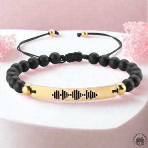 Achat Perlenarmband Individueller Song Schmuck: Scannbarer Musik-Code, Größenverstellbar | Edelstahlteller , Jubiläumsgeschenk Her