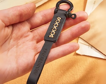 Leather Loop Keyring Custom Engraved: Personalized Mens Gift, Wedding Anniversary | Genuine Leather, Durable | 4-6 Days Production
