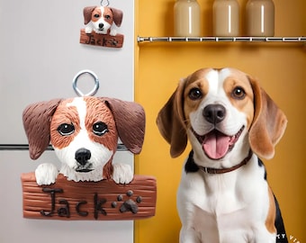 Custom Pet Portrait Magnet: Personalized Clay Design - Handcrafted Memorial Keepsake, Fridge Photo Magnet, Gift for Pet Lovers