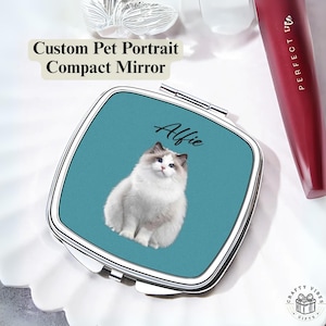 Espejo compacto con retrato de mascota personalizado, espejo de maquillaje con foto personalizado, accesorio esencial de viaje, regalo para amantes de las mascotas, recuerdo para dueños de perros y gatos.