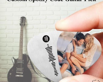 Custom Guitar Pick Photo Engraved, Personalized Music Code, Stainless Steel (Lightweight, Durable, Unique Keepsake Gift)