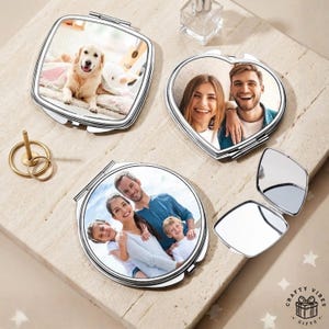 Custom Photo Metal Mirror, Compact size, Unique Keepsake travel essential Gift for Her