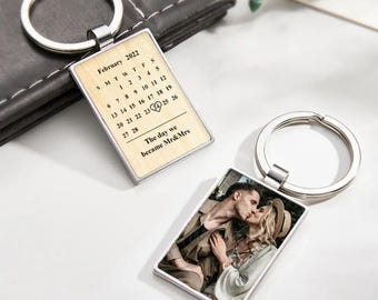 Calendar Keychain - Personalized Engraved Photo Keyring - Special Date Keepsake, Stainless Steel, Memorial Gift