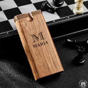 Caja de almacenamiento personalizada de madera de canario / Organizador de madera de bolsillo / Estuche compacto con tapa giratoria / Regalo para él en madera de nogal o natural