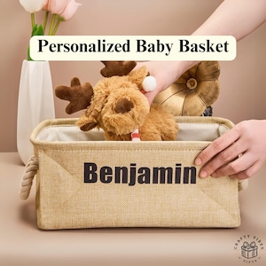 Personalisierter Baby Korb Spielzeug Organizer Benutzerdefinierter Name Leinen Aufbewahrungsbehälter für Kinderzimmer Babypartygeschenk für Kinderzimmerdekoration Geburtstagsgeschenk