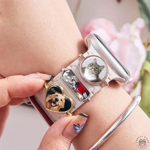 Photo Watch Charm Custom Photo Accessory, Heart & Oval Shapes (Gold, Rose Gold Alloy, Beaded Strap Compatible, Gift for Loved Ones)