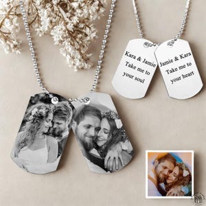 Personalisierte Doppel-Dog-Tag mit Foto und Nachricht Halskette Schmuck für Männer Jahrestag Hochzeit Bräutigam Freund Andenken Gravur Geschenk für Ehemann