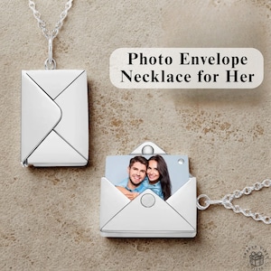 Collar con foto grabada personalizada y sobre, medallón de acero inoxidable personalizado, cadena ajustable, regalo para ella, él, pareja, recuerdo de aniversario
