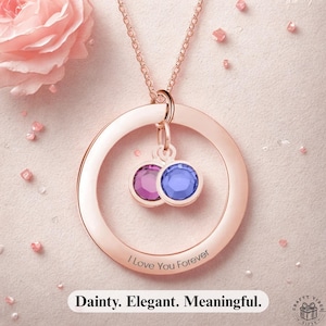 Personalized Birthstone Ring Necklace for Mom Custom Name Pendant with Kids Birthstones Mothers Day Gift for Women Grandma Family Jewelry