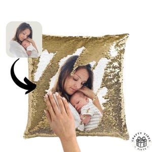 Custom Sequin Pillow Photo Display Anniversary Gift Photo Pillow Sofa Cushions Mermaid Pillow Sequin Pillow Cover Anniversary Gift for Moms
