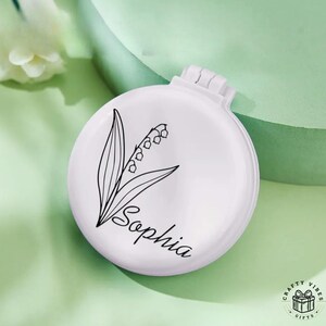 Cepillo de pelo con espejo personalizado con diseño de flor de bolsillo: Diseño de flor de nacimiento, diseño delgado y portátil / Plástico, regalo para ella, 2,5 pulgadas