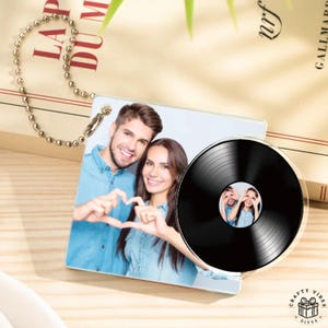 Personalized Mini Keychain Vinyl Record Music Anniversary Gift NFC Keychain Keepsake Charms Retro Style Photo Keychain Gift for Him and Her