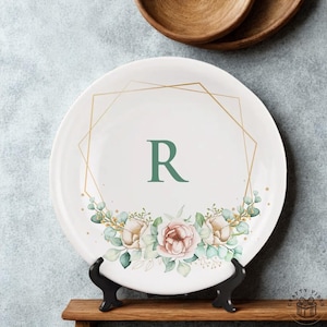 Custom Dinner Plate Family Initial: Vibrant Heat Transfer Colors - Durable Ceramic, Kitchen Decor or Gift