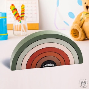 Wooden rainbow puzzle stacker toy set fine motor skill learning toy