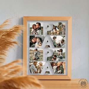 Marco de luz nocturna de acrílico personalizado para fotos: Lámpara de collage personalizada para papá, luz LED cálida / alimentada por USB, 5.5 x 7.6 pulgadas, recuerdo para el recuerdo