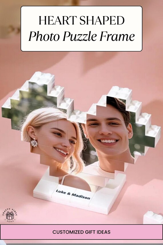 Puzzle Bloc Photo Personnalisé En Forme De Cœur - Cadeau Créatif Pour Anniversaire, Noël, Petite Amie