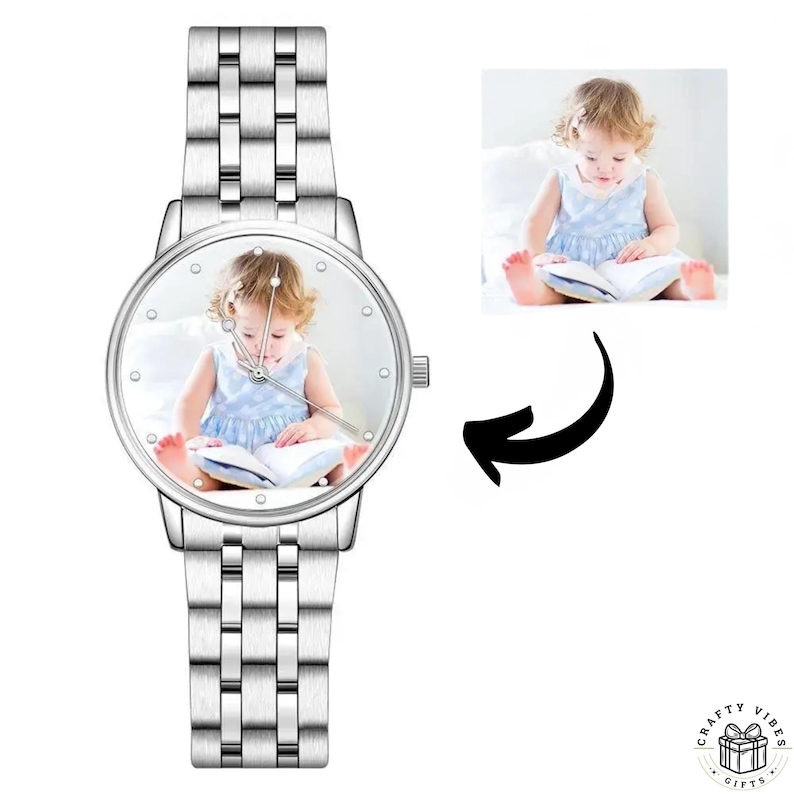 Romantic Valentine’s gift: personalized photo watch for him.