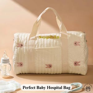 Personalized baby hospital bag with rabbit print, large capacity and multiple compartments