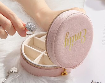 Birthday Jewelry Box: Velvet Travel Case - Custom Name, Compact Organizer for Rings and Earrings, Luxury Gift for Women
