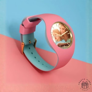 Personalized watch with custom photo on the dial, 41mm silicone design for men and women, perfect birthday gift for friends.