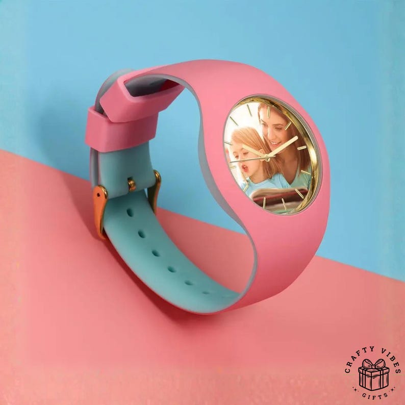 Personalized watch with custom photo on the dial, 41mm silicone design for men and women, perfect birthday gift for friends.