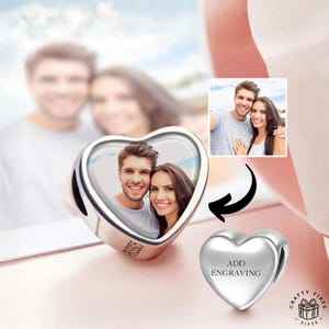 Bracelet personnalisé avec breloques incrustées d'images - Bijoux photo en forme de coeur, matériau en cuivre, cadeau souvenir de famille personnalisé