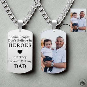 Collar con placa de identificación con foto grabada personalizada, regalo para papá, colgante estilo militar personalizado, regalo de recuerdo para él, collar personalizado para hombres