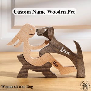 Custom Name Wooden Dog Sculpture: Personalized Pet Memorial, Rustic Table Decor