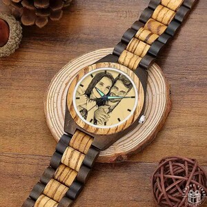 Personalized watch for boyfriend or husband with custom photo engraving.