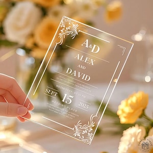 Invitación de boda acrílica personalizada con nombres personalizados, invitación transparente, invitaciones modernas para fiestas, elegante decoración de dormitorio de boda, regalo para ella