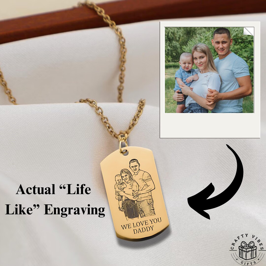 Personalized Custom Photo Engraved Necklace Real 18k Gold Plated ...