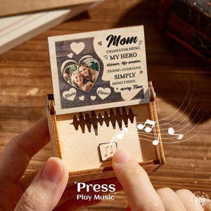 Personalized Photo Music Box Custom Heart Wooden Memorial Voice Recorder Box with Names Message Remembrance Unique Keepsake Gift for Her
