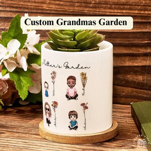 Custom Grandmas Garden Birth Flower Ceramic Planter Personalized Family Pot Gift for Grandmother Mothers Day Birthday Home Decor Keepsake