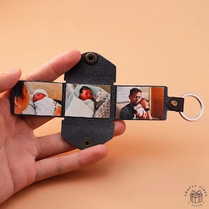 ミニフォトアルバム PUレザーキーホルダー、秘密の写真ホルダー、ヴィンテージ封筒型（6×3.5cm、丈夫なPUレザー、パーソナライズギフト）