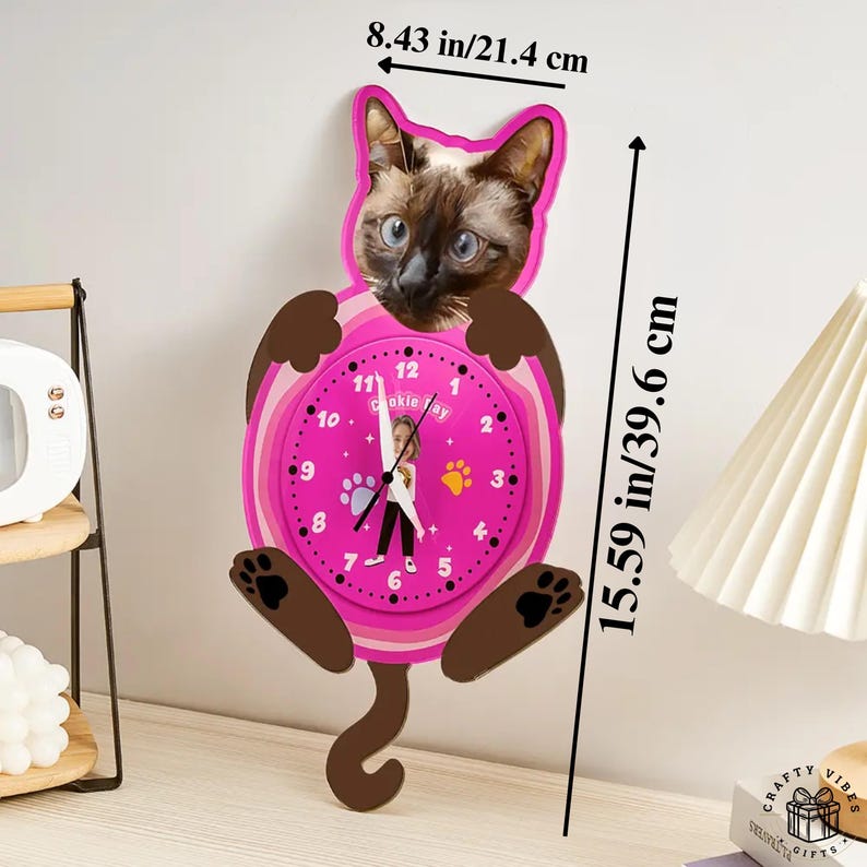 Personalized clock with dog, cat and owner photo, pet lover gift