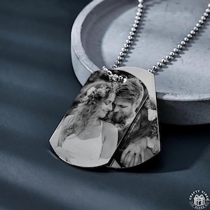 Custom Necklace Double Dog Tag with Photo and Message Memorial Keepsake for Boyfriend Remembrance Jewelry Engraved Gift for Him