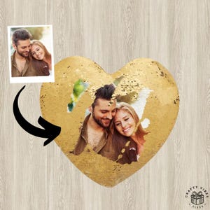 Custom Photo Pillow Anniversary Gift for Her Heart Sequin Pillow Photo Portrait Magic Pillow Home Keepsake Sequin Pillow Face Gift for Women