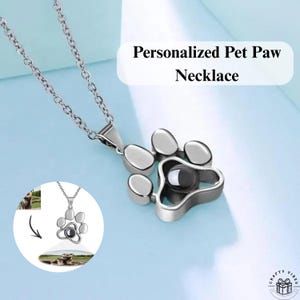 Personalized Pet Paw Photo Projection Necklace Custom Dog Cat Memorial Pendant Jewelry Gift for Pet Lover Remembrance Keepsake for Birthday