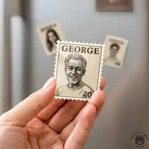 Custom Stamp Magnet Vintage Portrait - Personalized Photo Fridge Decor, Acrylic Magnet, Fine Line Artwork Gift