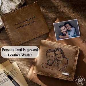 Personalisierte gravierte Leder Brieftasche Foto Brieftasche für Männer Hochzeitstag Geschenk für Mann Vatertagsgeschenk Gravur Text Geschenk für Ihn