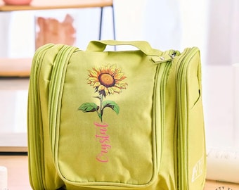 Hanging Toiletry Bag - Foldable Travel Makeup Organizer - Waterproof Oxford, Birth Flower Print, Easy Hang Hook