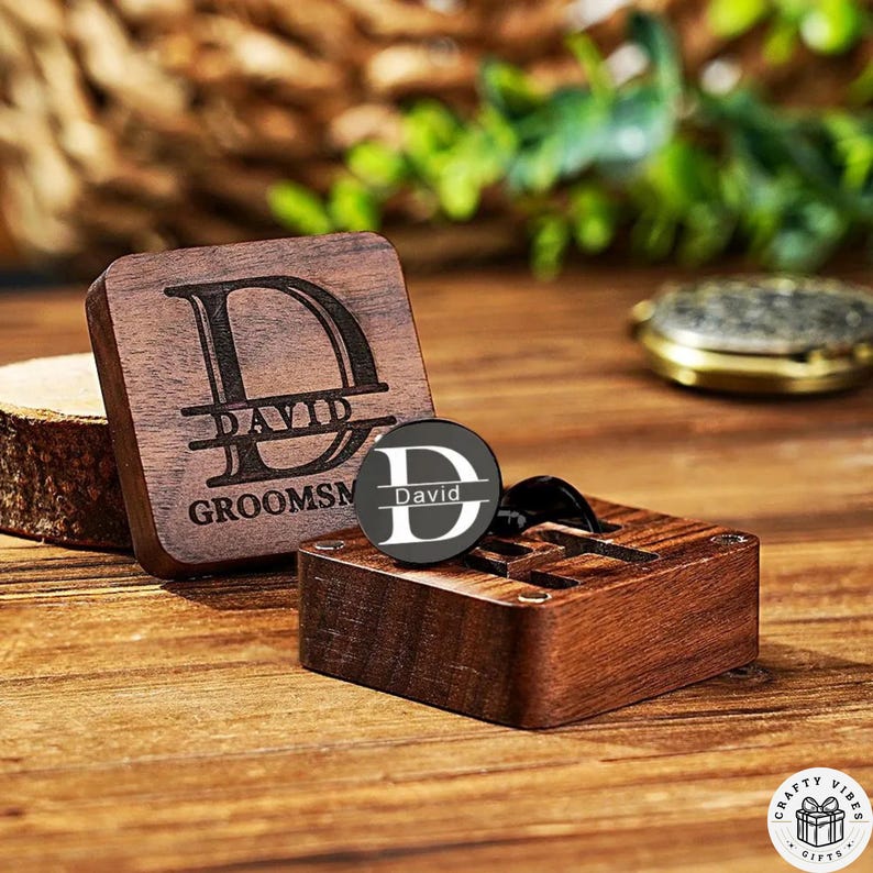 Personalized Groomsman Cufflink Custom Engraved Wedding Party Gift Box