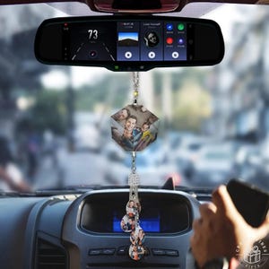 Auto bedelcadeau - gepersonaliseerd fotoornament - minilijst aandenken, kristalacryl, nieuwe bestuurder of cadeau voor familieliefde